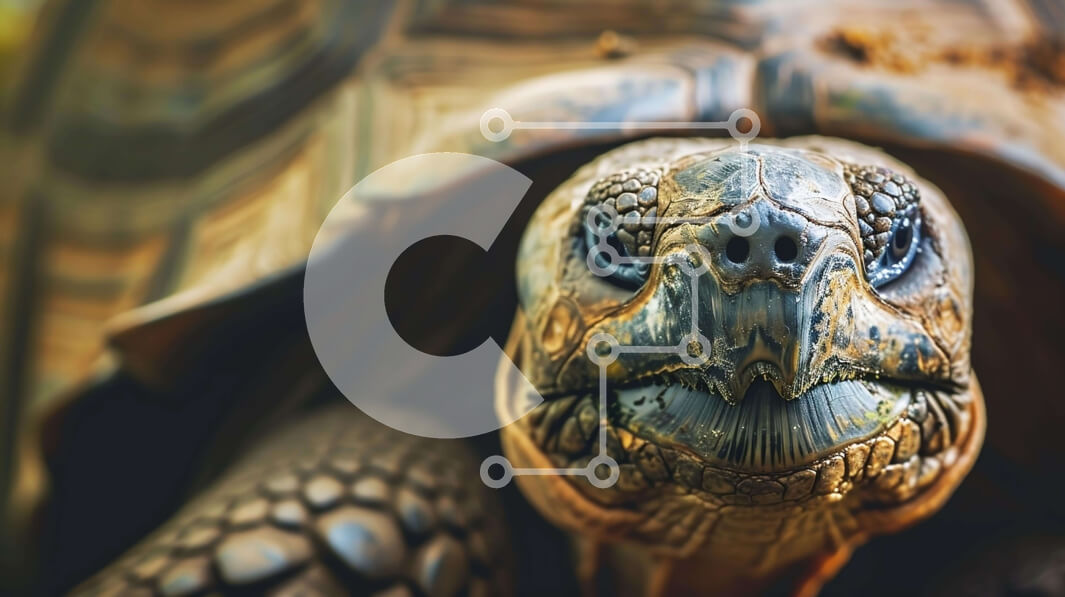 Intra Συλλεκτικό Ξύλινο Παζλ Plywood  4mm - Κοντινή εικόνα μιας χελώνας με το κεφάλι γερμένο προς την κάμερα Σε Ξύλινο Κουτί - Διαστάσεις: 10x10 cm – 25 κομμάτια