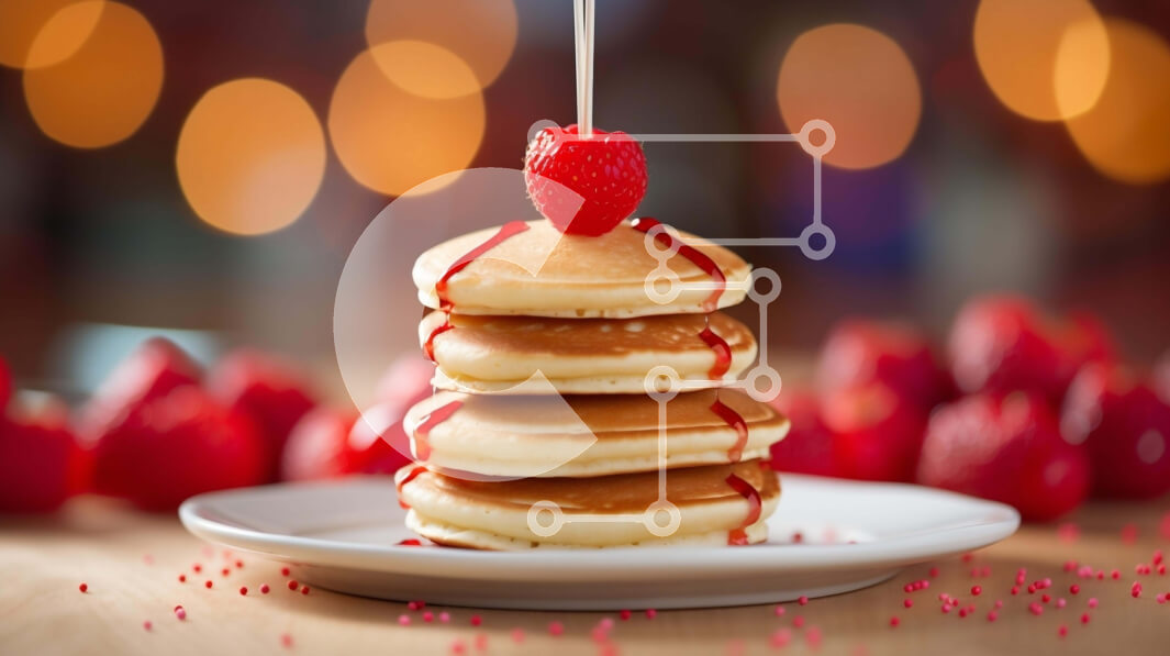 Σετ των 2 Intra Συλλεκτικό Ξύλινο Παζλ Plywood  4mm - Νόστιμη στοίβα τηγανίτες με φράουλες Σε Ξύλινο Κουτί - Διαστάσεις: 10x10 cm – 25 κομμάτια