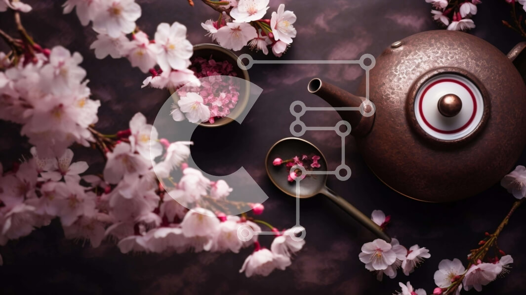 Intra Συλλεκτικό Ξύλινο Παζλ Plywood  4mm - Καφέ τσαγιέρα με άνθη κερασιάς Σε Ξύλινο Κουτί - Διαστάσεις Puzzle: 10x10 cm – 25 κομμάτια