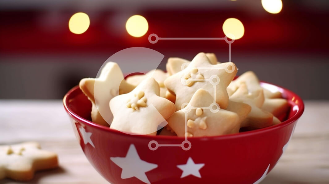 Σετ των 2 Intra Συλλεκτικό Ξύλινο Παζλ Plywood  4mm - Μπισκότα σε σχήμα κόκκινου αστεριού σε ένα γιορτινό μπολ Σε Ξύλινο Κουτί - Διαστάσεις: 10x10 cm – 25 κομμάτια