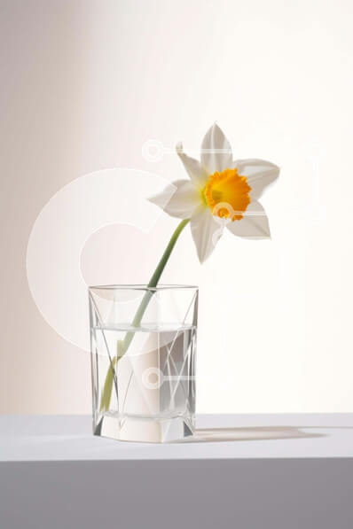 Σετ των 2 Intra Συλλεκτικό Ξύλινο Παζλ Plywood  4mm - Κίτρινο λουλούδι ασφόδελου σε γυάλινο βάζο σε λευκή επιφάνεια Σε Ξύλινο Κουτί - Διαστάσεις: 10x10 cm – 25 κομμάτια