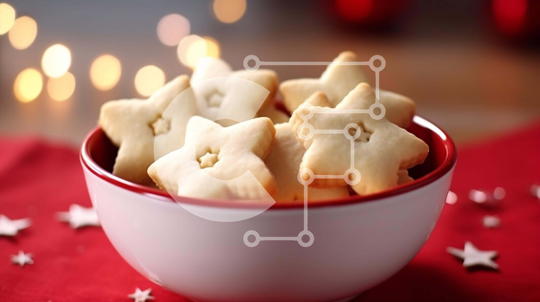 Σετ των 2 Intra Συλλεκτικό Ξύλινο Παζλ Plywood  4mm - Γιορτινά μπισκότα σε σχήμα αστεριού σε λευκό μπολ Σε Ξύλινο Κουτί - Διαστάσεις: 10x10 cm – 25 κομμάτια