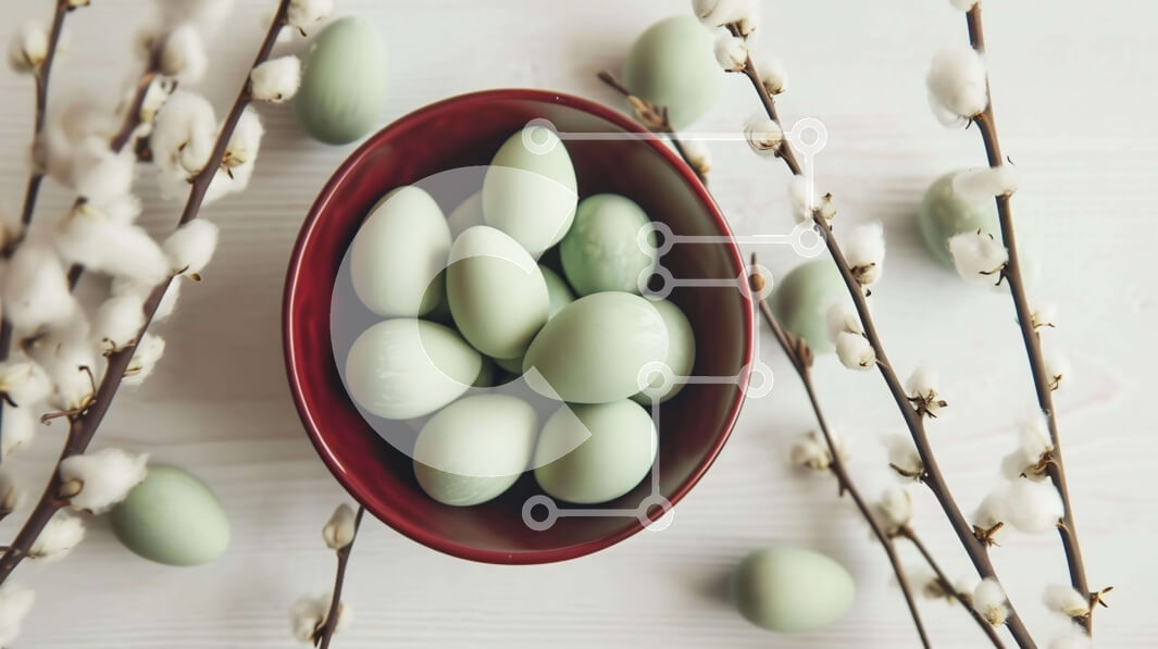 Intra Συλλεκτικό Ξύλινο Παζλ Plywood  4mm - Πασχαλινά πράσινα αυγά σε κόκκινο μπολ Σε Ξύλινο Κουτί - Διαστάσεις: 10x10 cm – 25 κομμάτια