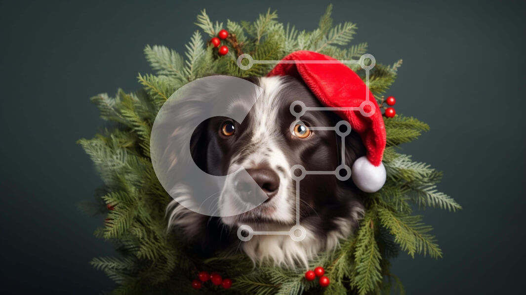 Intra Συλλεκτικό Ξύλινο Παζλ Plywood  4mm - Σκύλος Border Collie με καπέλο Άγιου Βασίλη σε στεφάνι Σε Ξύλινο Κουτί - Διαστάσεις: 10x10 cm – 25 κομμάτια