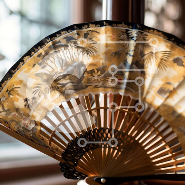 Intra Συλλεκτικό Ξύλινο Παζλ Plywood  4mm - Μαύρο και χρυσό ανεμιστήρα σε ξύλινη βάση Σε Ξύλινο Κουτί - Διαστάσεις: 10x10 cm – 25 κομμάτια