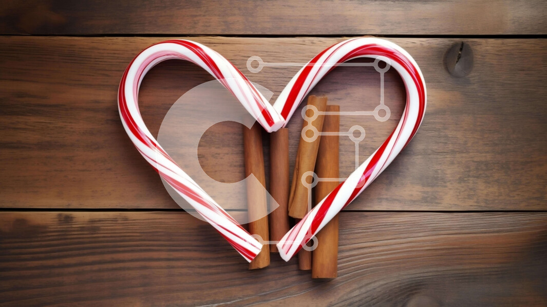 Intra Συλλεκτικό Ξύλινο Παζλ Plywood  4mm - Μπαστούνια καραμέλας σε σχήμα καρδιάς σε ξύλινο τραπέζι με ξυλάκια κανέλας Σε Ξύλινο Κουτί - Διαστάσεις: 10x10 cm – 25 κομμάτια
