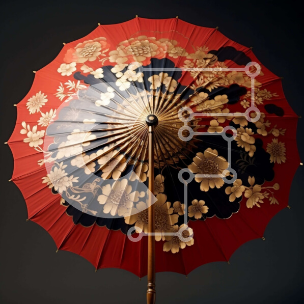 Σετ των 2 Intra Συλλεκτικό Ξύλινο Παζλ Plywood  4mm - Κόκκινη λουλουδάτη ομπρέλα με χρυσές πινελιές σε μαύρο φόντο Σε Ξύλινο Κουτί - Διαστάσεις: 10x10 cm – 25 κομμάτια