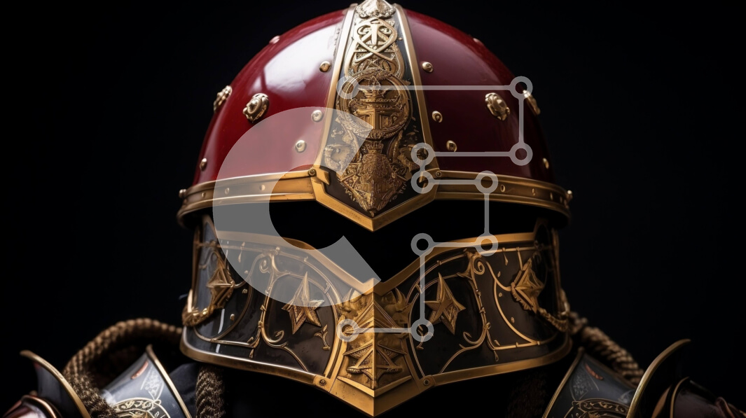 Intra Συλλεκτικό Ξύλινο Παζλ Plywood  4mm - Κόκκινο και χρυσό θωρακισμένο κράνος για ιστορικά πλαίσια Σε Ξύλινο Κουτί - Διαστάσεις: 10x10 cm – 25 κομμάτια