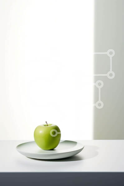 Σετ των 2 Intra Συλλεκτικό Ξύλινο Παζλ Plywood  4mm - Φρέσκο ​​πράσινο μήλο στο άσπρο πιάτο Σε Ξύλινο Κουτί - Διαστάσεις: 10x10 cm – 25 κομμάτια