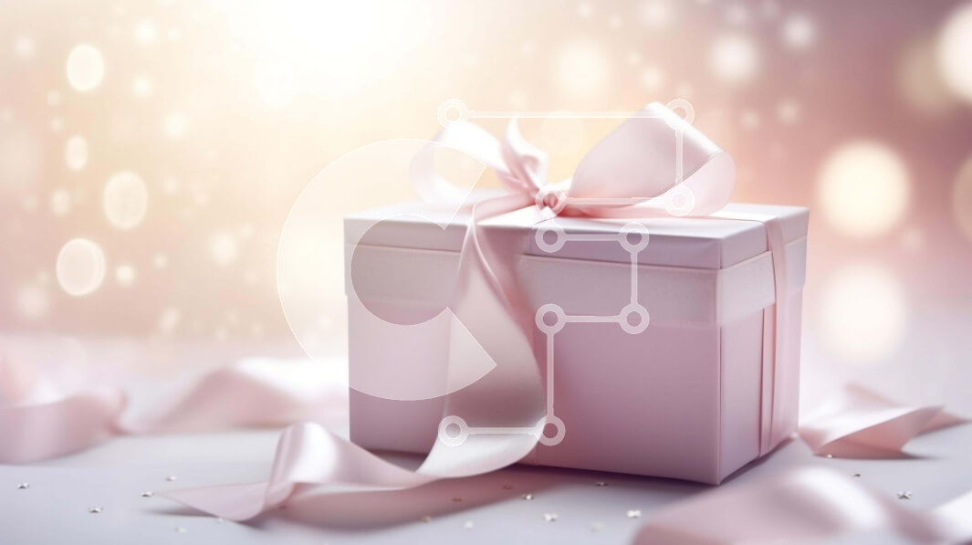 Intra Συλλεκτικό Ξύλινο Παζλ Plywood  4mm - Ροζ κουτί δώρου με κορδέλα και φιόγκο σε διακοσμημένο φόντο Σε Ξύλινο Κουτί - Διαστάσεις: 10x10 cm – 25 κομμάτια