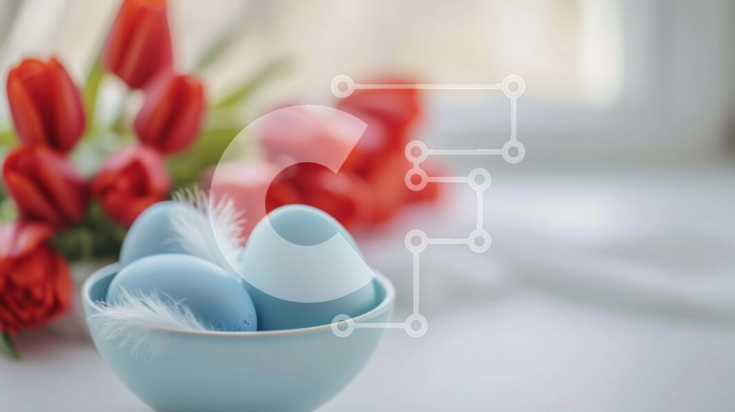 Intra Συλλεκτικό Ξύλινο Παζλ Plywood  4mm - Μπλε αυγά σε ένα μπολ με κόκκινες τουλίπες και φτερά Σε Ξύλινο Κουτί - Διαστάσεις: 10x10 cm – 25 κομμάτια