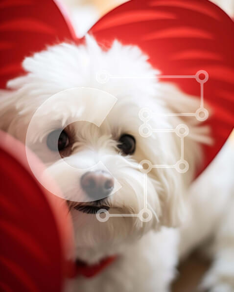 Σετ των 2 Intra Συλλεκτικό Ξύλινο Παζλ Plywood  4mm - Περίεργος λευκός σκύλος με κόκκινα κουτιά σε σχήμα καρδιάς Σε Ξύλινο Κουτί - Διαστάσεις: 10x10 cm – 25 κομμάτια