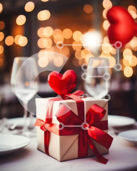 Intra Συλλεκτικό Ξύλινο Παζλ Plywood  4mm - Κόκκινο κουτί δώρου σε σχήμα καρδιάς με ποτήρια κρασιού και ασημικά Σε Ξύλινο Κουτί - Διαστάσεις Puzzle: 10x10 cm – 25 κομμάτια