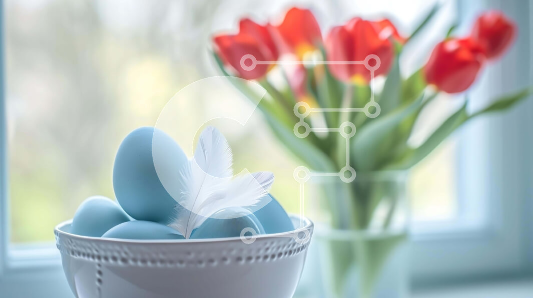 Intra Συλλεκτικό Ξύλινο Παζλ Plywood  4mm - Πασχαλινά αυγά και τουλίπες σε λευκό μπολ Σε Ξύλινο Κουτί - Διαστάσεις: 10x10 cm – 25 κομμάτια