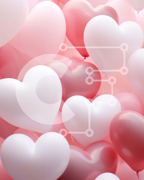 Intra Συλλεκτικό Ξύλινο Παζλ Plywood  4mm - Ροζ και λευκά μπαλόνια σε σχήμα καρδιάς που επιπλέουν στον αέρα Σε Ξύλινο Κουτί - Διαστάσεις Puzzle: 10x10 cm – 25 κομμάτια