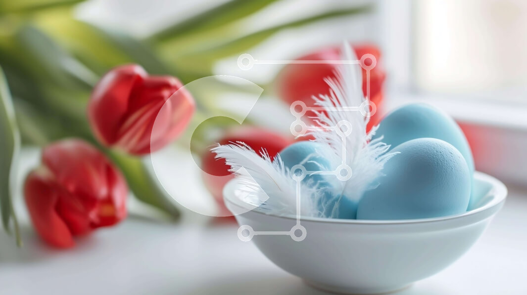 Intra Συλλεκτικό Ξύλινο Παζλ Plywood  4mm - Πασχαλινό μπολ με μπλε αυγά και κόκκινες τουλίπες Σε Ξύλινο Κουτί - Διαστάσεις: 10x10 cm – 25 κομμάτια