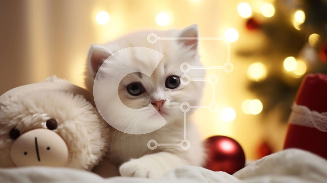 Σετ των 2 Intra Συλλεκτικό Ξύλινο Παζλ Plywood  4mm - Λευκό γατάκι σε πορτοκαλί αρκουδάκι με χριστουγεννιάτικο δέντρο Σε Ξύλινο Κουτί - Διαστάσεις: 10x10 cm – 25 κομμάτια