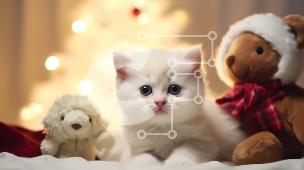 Σετ των 2 Intra Συλλεκτικό Ξύλινο Παζλ Plywood  4mm - Λευκό γατάκι με αρκουδάκια και Χριστουγεννιάτικα φωτάκια Σε Ξύλινο Κουτί - Διαστάσεις: 10x10 cm – 25 κομμάτια