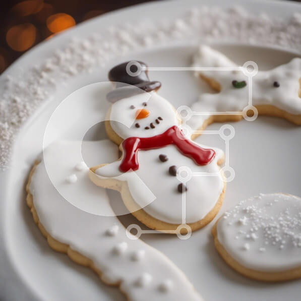 Σετ των 2 Intra Συλλεκτικό Ξύλινο Παζλ Plywood  4mm - Μπισκότα χιονάνθρωπος σε ένα πιάτο Σε Ξύλινο Κουτί - Διαστάσεις: 10x10 cm – 25 κομμάτια