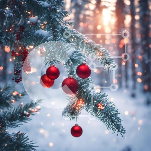 Intra Συλλεκτικό Ξύλινο Παζλ Plywood  4mm - Χριστουγεννιάτικο δέντρο με κόκκινα στολίδια σε ένα χιονισμένο δάσος Σε Ξύλινο Κουτί - Διαστάσεις: 10x10 cm – 25 κομμάτια