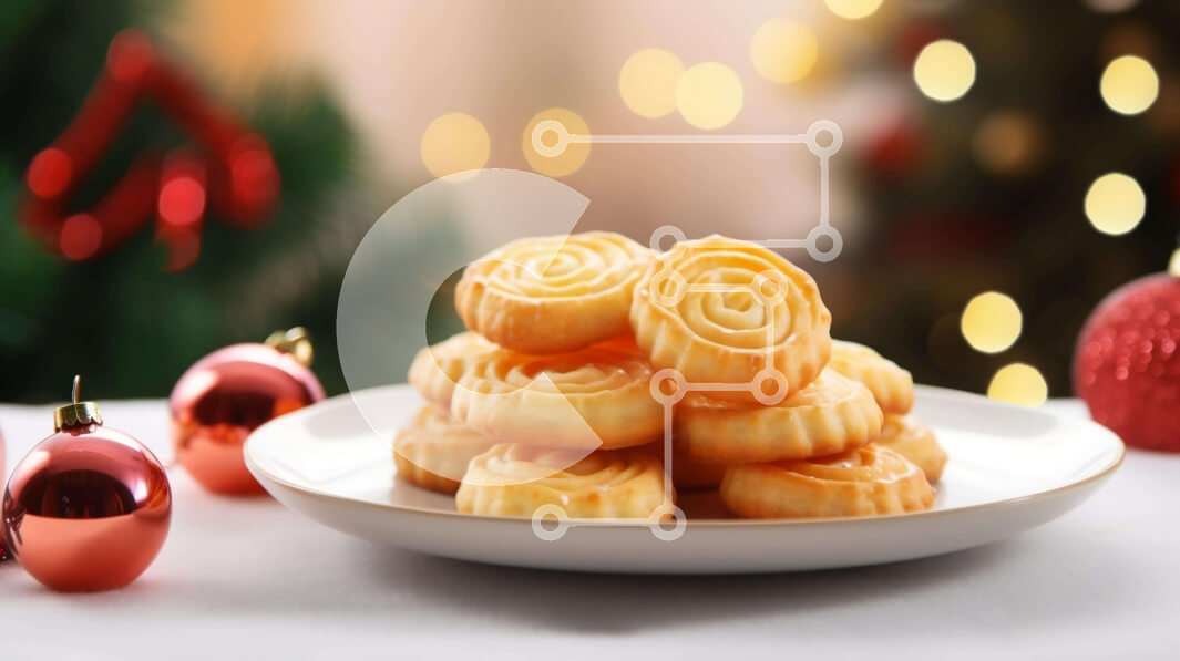 Intra Συλλεκτικό Ξύλινο Παζλ Plywood  4mm - Εορταστικά μπισκότα διακοπών σε ένα διακοσμημένο πιάτο Σε Ξύλινο Κουτί - Διαστάσεις: 10x10 cm – 25 κομμάτια