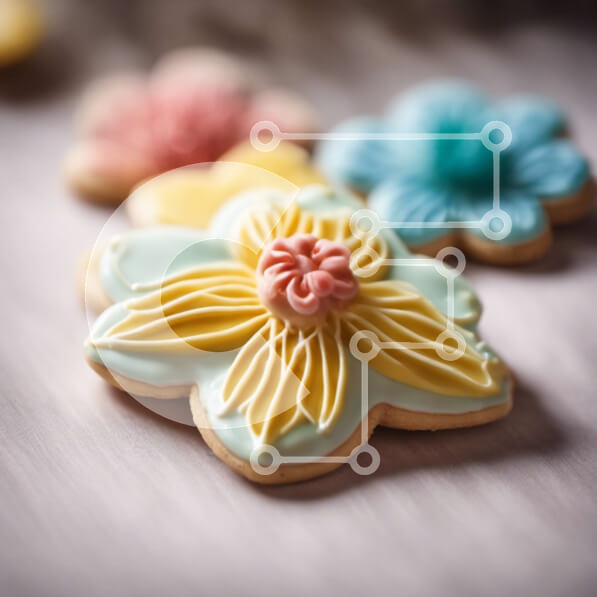 Σετ των 2 Intra Συλλεκτικό Ξύλινο Παζλ Plywood  4mm - Πολύχρωμα παγωμένα μπισκότα λουλουδιών σε ξύλινη επιφάνεια Σε Ξύλινο Κουτί - Διαστάσεις: 10x10 cm – 25 κομμάτια