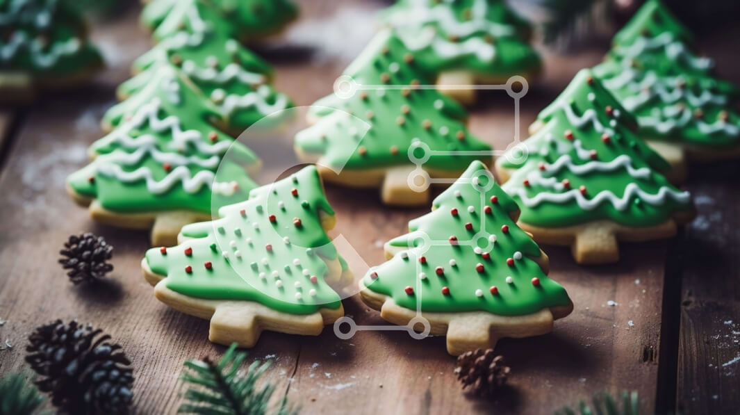 Σετ των 2 Intra Συλλεκτικό Ξύλινο Παζλ Plywood  4mm - Εορταστικά μπισκότα χριστουγεννιάτικου δέντρου σε ξύλινο τραπέζι Σε Ξύλινο Κουτί - Διαστάσεις: 10x10 cm – 25 κομμάτια