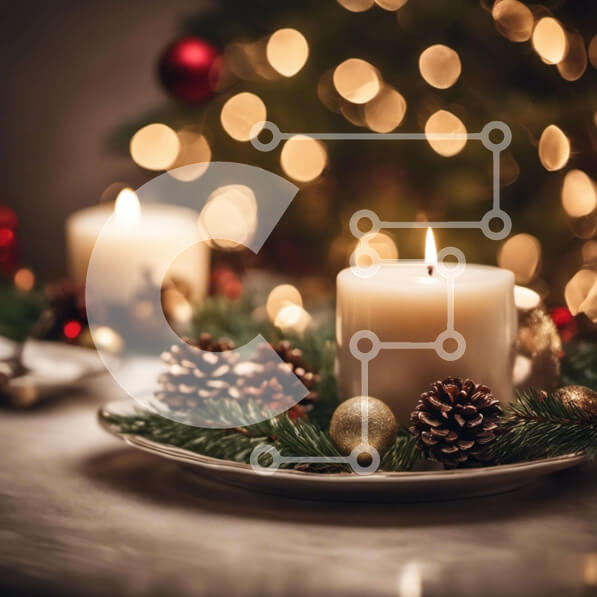 Intra Συλλεκτικό Ξύλινο Παζλ Plywood  4mm - Γιορτινά Χριστουγεννιάτικα στολίδια με κεριά και κουκουνάρια Σε Ξύλινο Κουτί - Διαστάσεις: 10x10 cm – 25 κομμάτια