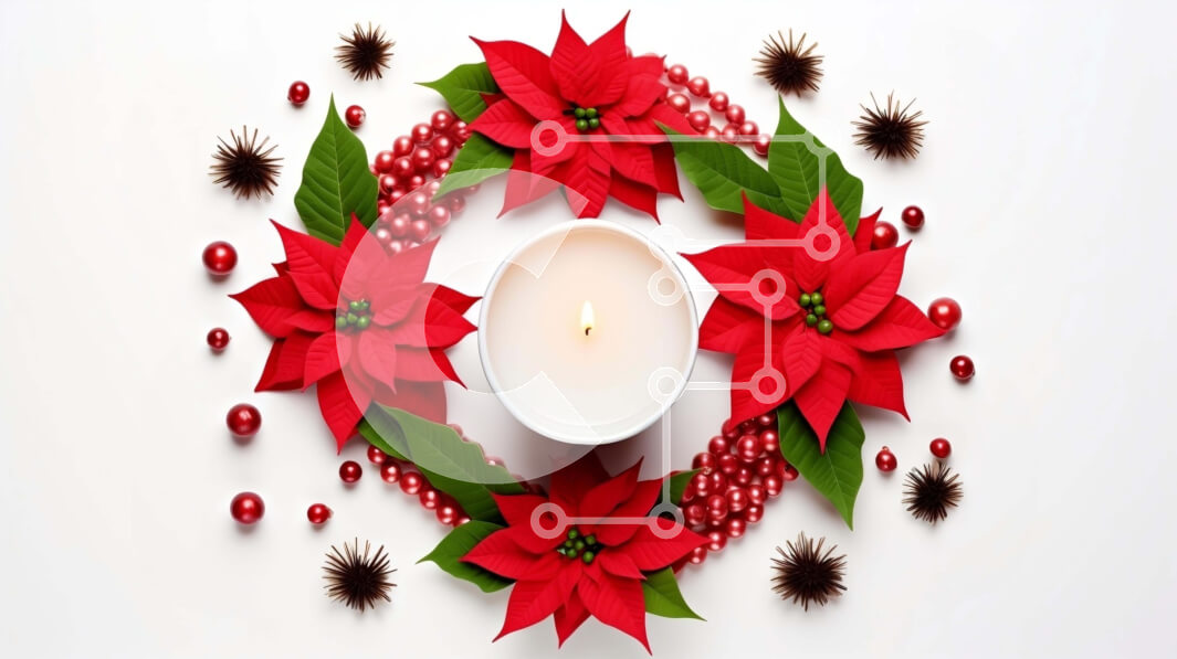 Intra Συλλεκτικό Ξύλινο Παζλ Plywood  4mm - Διακοσμητικό κερί με κόκκινα λουλούδια Poinsettia και πευκοβελόνες Σε Ξύλινο Κουτί - Διαστάσεις: 10x10 cm – 25 κομμάτια