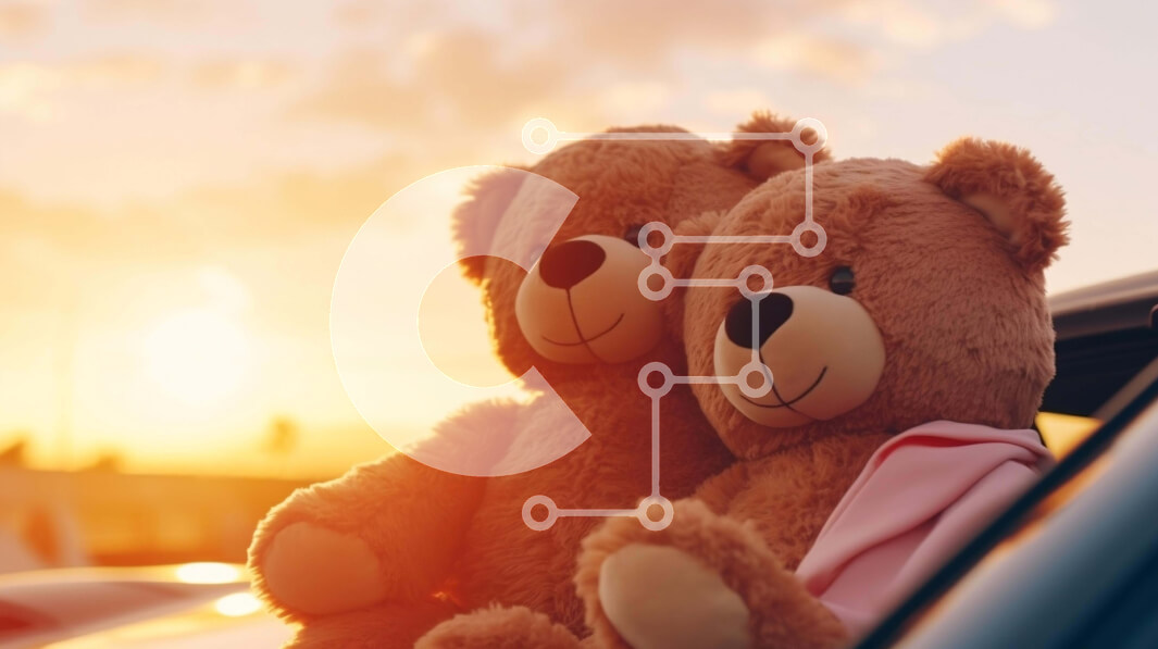 Intra Συλλεκτικό Ξύλινο Παζλ Plywood  4mm - Teddy Bears στο αυτοκίνητο στο ηλιοβασίλεμα Σε Ξύλινο Κουτί - Διαστάσεις Puzzle: 10x10 cm – 25 κομμάτια