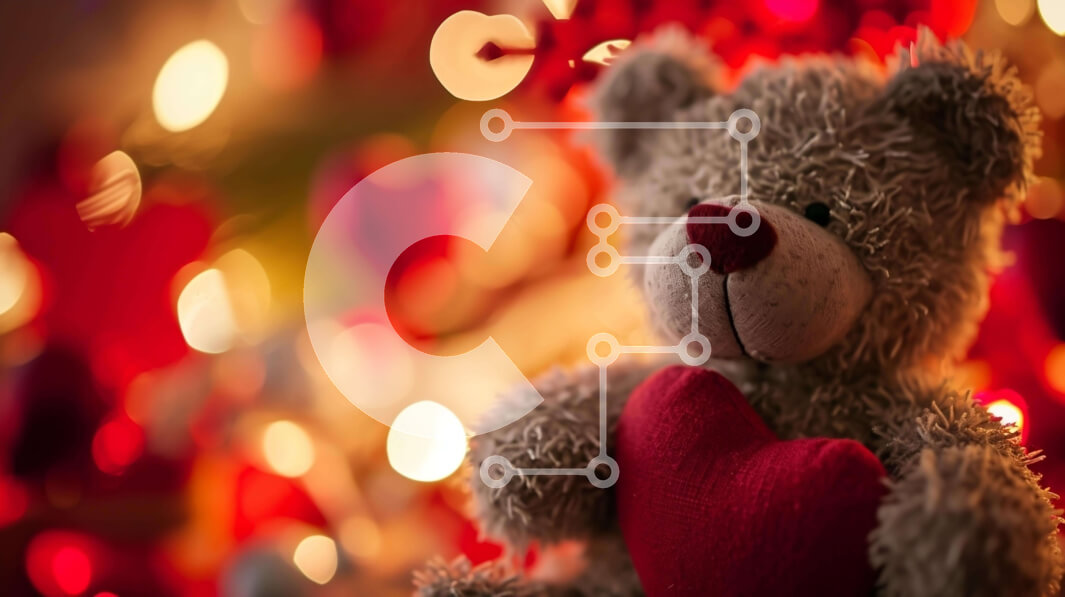 Intra Συλλεκτικό Ξύλινο Παζλ Plywood  4mm - Αρκουδάκι με κόκκινες καρδιές και πολύχρωμα φώτα Σε Ξύλινο Κουτί - Διαστάσεις Puzzle: 10x10 cm – 25 κομμάτια