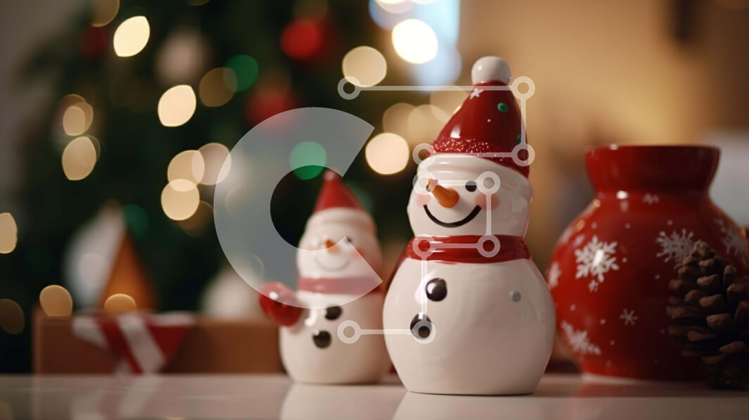 Intra Συλλεκτικό Ξύλινο Παζλ Plywood  4mm - Εορταστικά Χριστουγεννιάτικα ειδώλια χιονάνθρωποι σε ένα τραπέζι Σε Ξύλινο Κουτί - Διαστάσεις: 10x10 cm – 25 κομμάτια