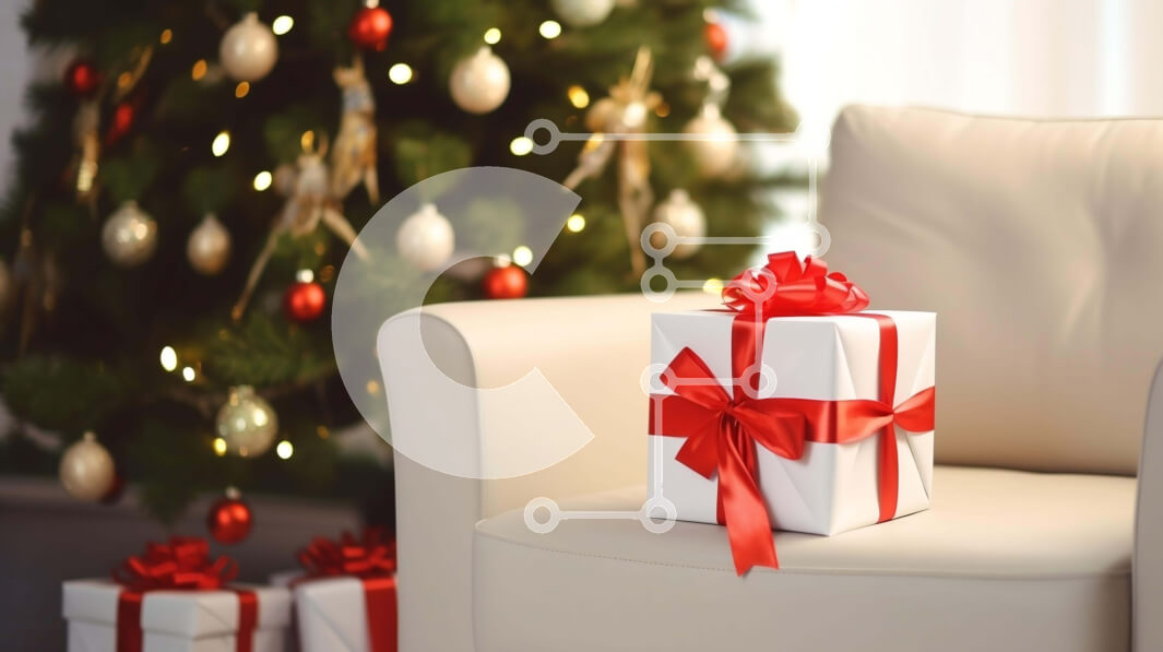 Intra Συλλεκτικό Ξύλινο Παζλ Plywood  4mm - Γιορτινά Χριστουγεννιάτικα στολίδια με λευκή καρέκλα και δώρα Σε Ξύλινο Κουτί - Διαστάσεις: 10x10 cm – 25 κομμάτια