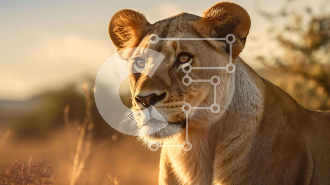 Σετ των 2 Intra Συλλεκτικό Ξύλινο Παζλ Plywood  4mm - Κοντινό πλάνο ενός λιονταριού σε ένα χορταριασμένο χωράφι Σε Ξύλινο Κουτί - Διαστάσεις: 10x10 cm – 25 κομμάτια