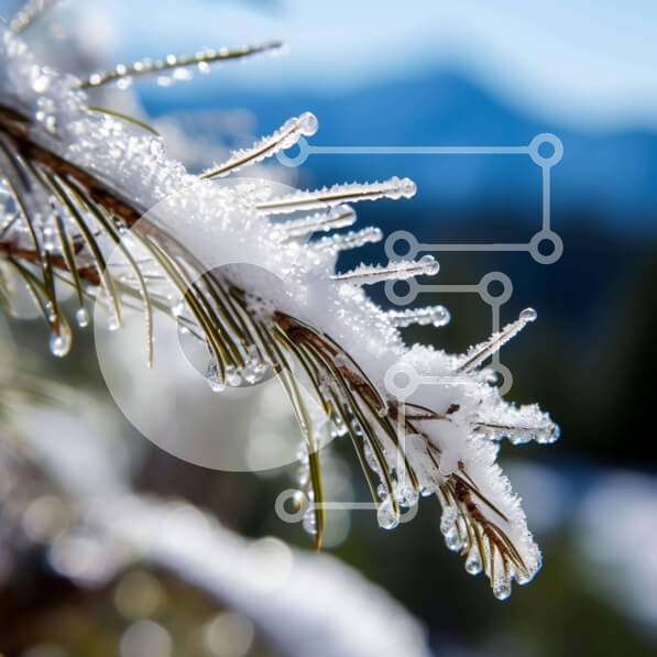 Intra Συλλεκτικό Ξύλινο Παζλ Plywood  4mm - Χιονισμένο κλαδί πεύκου με δροσοσταλίδες Σε Ξύλινο Κουτί - Διαστάσεις: 10x10 cm – 25 κομμάτια