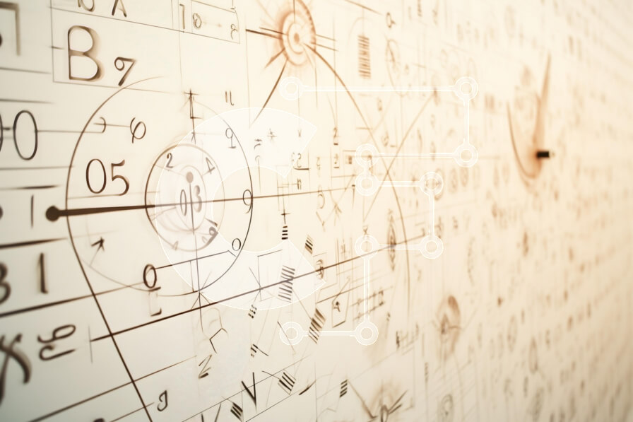 Intra Συλλεκτικό Ξύλινο Παζλ Plywood  4mm - Μαθηματικοί τύποι και ρολόγια σε λευκό πίνακα Σε Ξύλινο Κουτί - Διαστάσεις Puzzle: 10x10 cm – 25 κομμάτια