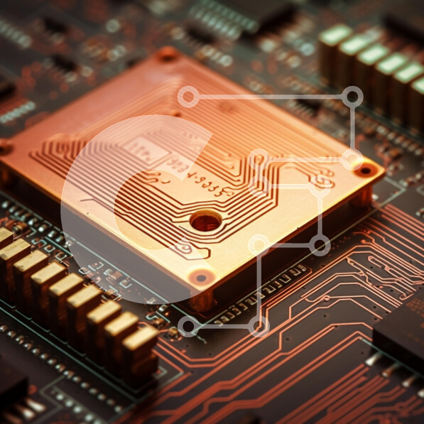 Intra Συλλεκτικό Ξύλινο Παζλ Plywood  4mm - Κοντινό πλάνο της πλακέτας ηλεκτρονικών κυκλωμάτων με εξαρτήματα χαλκού Σε Ξύλινο Κουτί - Διαστάσεις Puzzle: 10x10 cm – 25 κομμάτια