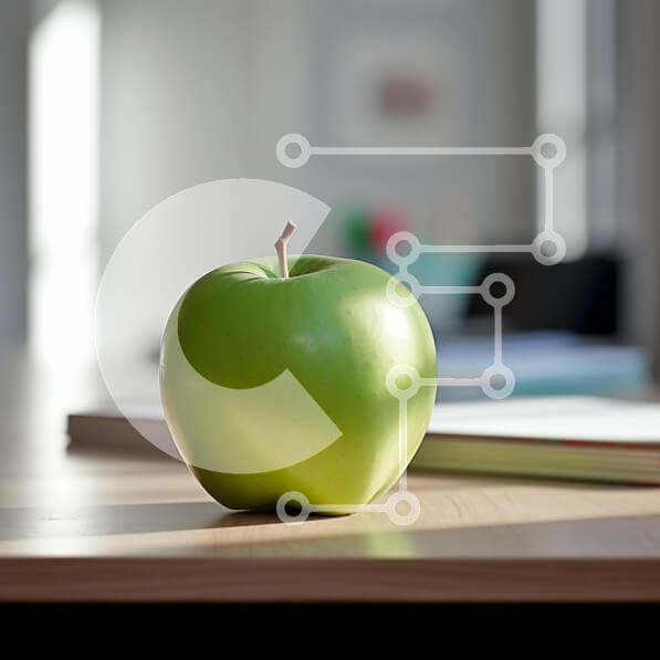 Σετ των 2 Intra Συλλεκτικό Ξύλινο Παζλ Plywood  4mm - Φρέσκο ​​πράσινο μήλο σε ξύλινο τραπέζι Σε Ξύλινο Κουτί - Διαστάσεις: 10x10 cm – 25 κομμάτια