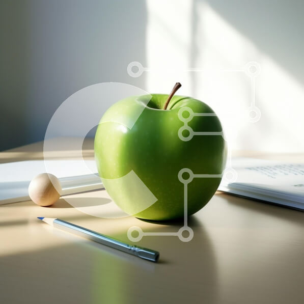 Intra Συλλεκτικό Ξύλινο Παζλ Plywood  4mm - Σκηνή γραφείου με πράσινο μήλο, αυγό, στυλό, βιβλία και χαρτιά Σε Ξύλινο Κουτί - Διαστάσεις: 10x10 cm – 25 κομμάτια