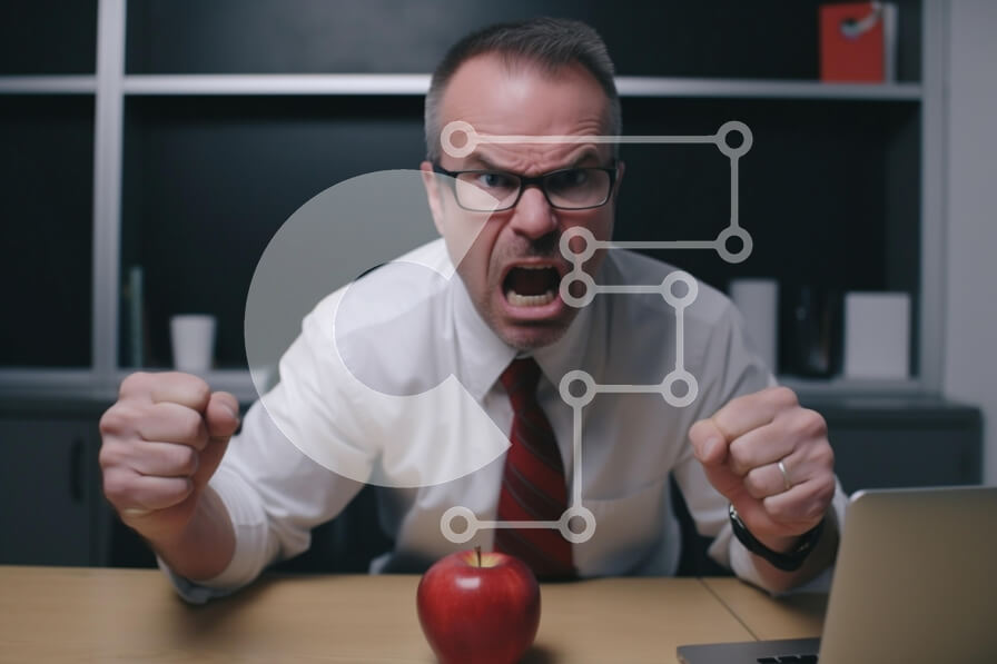 Intra Συλλεκτικό Ξύλινο Παζλ Plywood  4mm - Άνθρωπος με γυαλιά που κρατά το μήλο σε απογοήτευση Σε Ξύλινο Κουτί - Διαστάσεις Puzzle: 10x10 cm – 25 κομμάτια