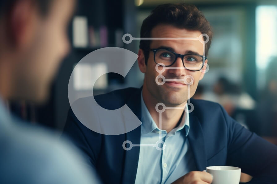 Intra Συλλεκτικό Ξύλινο Παζλ Plywood  4mm - Άνδρας σε καρέκλα γραφείου που χαμογελά και συνομιλεί Σε Ξύλινο Κουτί - Διαστάσεις Puzzle: 10x10 cm – 25 κομμάτια