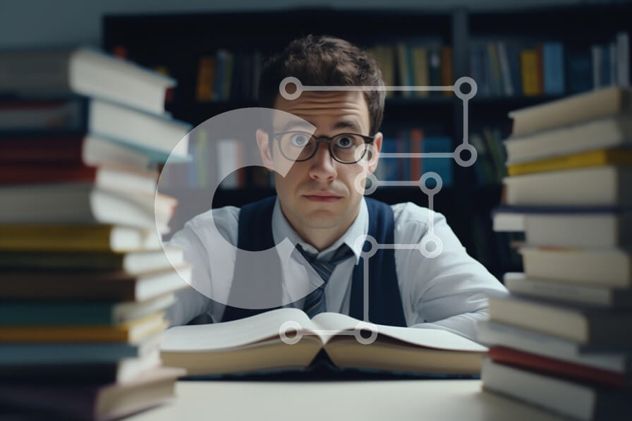 Intra Συλλεκτικό Ξύλινο Παζλ Plywood  4mm - Άνθρωπος που μελετά ανάμεσα σε βιβλία Σε Ξύλινο Κουτί - Διαστάσεις Puzzle: 10x10 cm – 25 κομμάτια