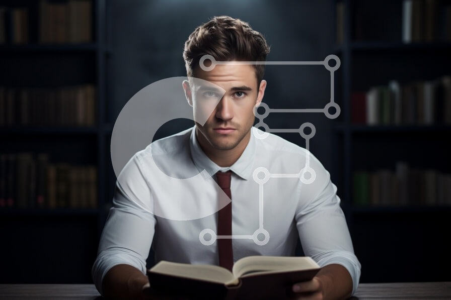 Intra Συλλεκτικό Ξύλινο Παζλ Plywood  4mm - Νεαρός άνδρας που μελετά με ανοιχτό βιβλίο Σε Ξύλινο Κουτί - Διαστάσεις Puzzle: 10x10 cm – 25 κομμάτια