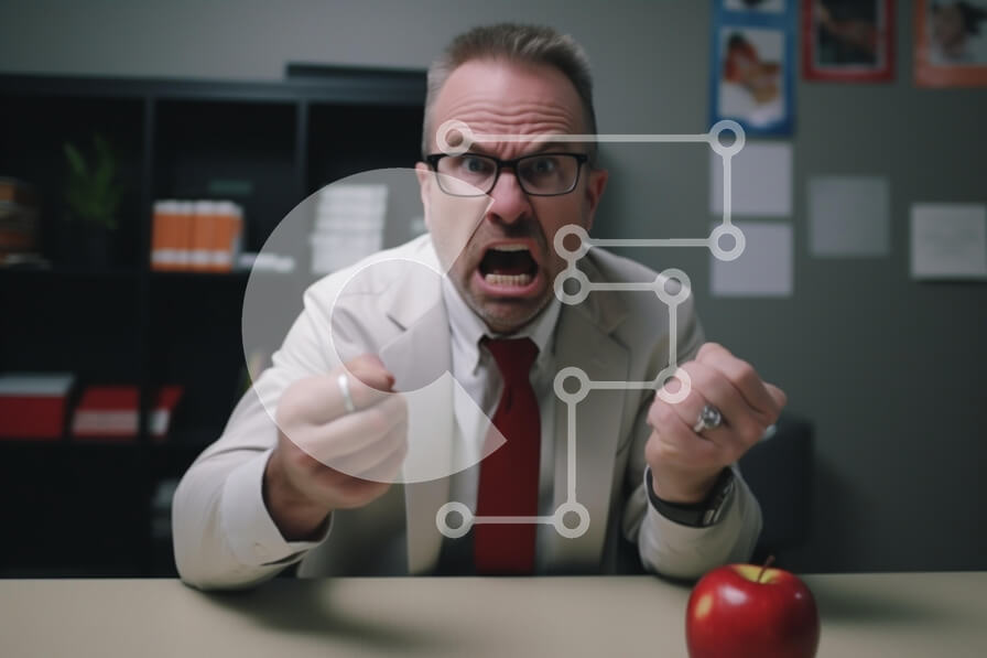 Intra Συλλεκτικό Ξύλινο Παζλ Plywood  4mm - Άνδρας στο γραφείο κρατώντας Apple και φωνάζοντας Σε Ξύλινο Κουτί - Διαστάσεις Puzzle: 10x10 cm – 25 κομμάτια