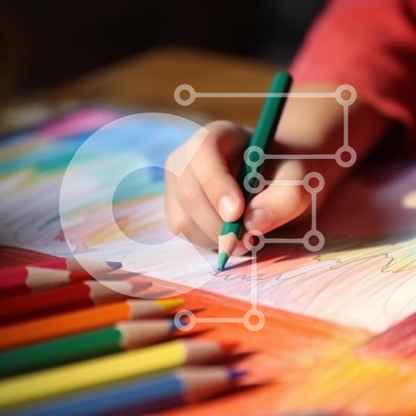 Intra Συλλεκτικό Ξύλινο Παζλ Plywood  4mm - Παιδικό σχέδιο με χρωματιστά μολύβια και κραγιόνια Σε Ξύλινο Κουτί - Διαστάσεις Puzzle: 10x10 cm – 25 κομμάτια