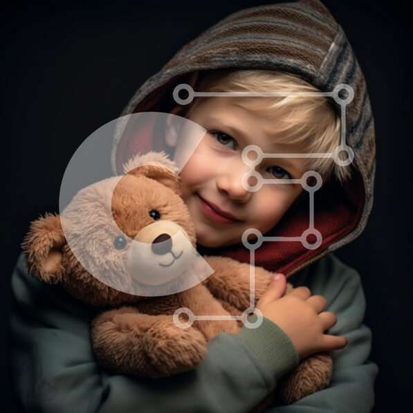 Intra Συλλεκτικό Ξύλινο Παζλ Plywood  4mm - Νεαρό αγόρι που κρατά μεγάλο αρκουδάκι Σε Ξύλινο Κουτί - Διαστάσεις Puzzle: 10x10 cm – 25 κομμάτια