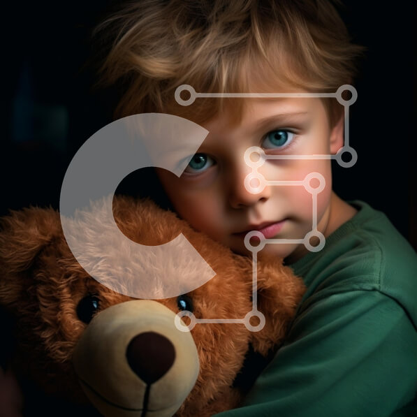 Intra Συλλεκτικό Ξύλινο Παζλ Plywood  4mm - Νεαρό αγόρι που αγκαλιάζει το αρκουδάκι Σε Ξύλινο Κουτί - Διαστάσεις Puzzle: 10x10 cm – 25 κομμάτια