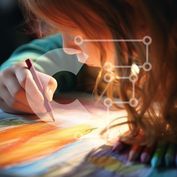 Intra Συλλεκτικό Ξύλινο Παζλ Plywood  4mm - Νεαρό κορίτσι που σχεδιάζει με χρωματιστά κραγιόνια Σε Ξύλινο Κουτί - Διαστάσεις Puzzle: 10x10 cm – 25 κομμάτια