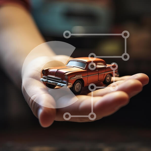 Intra Συλλεκτικό Ξύλινο Παζλ Plywood  4mm - Άτομο που κρατά πορτοκαλί αυτοκίνητο παιχνιδιών Σε Ξύλινο Κουτί - Διαστάσεις: 10x10 cm – 25 κομμάτια