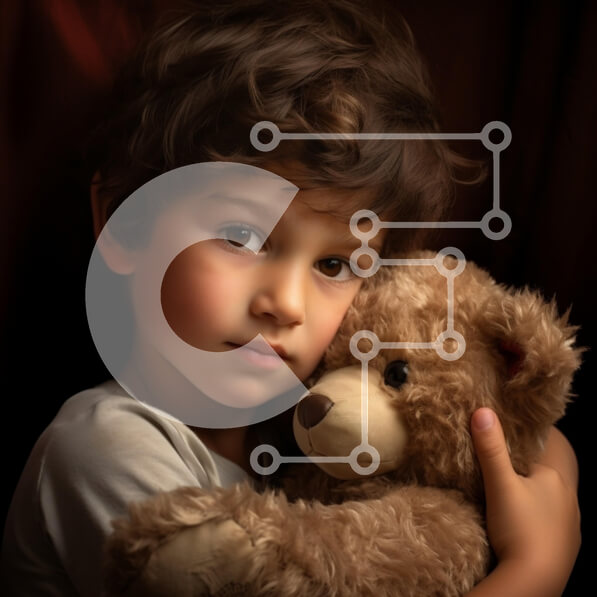 Intra Συλλεκτικό Ξύλινο Παζλ Plywood  4mm - Νεαρό αγόρι που αγκαλιάζει το καφέ αρκουδάκι Σε Ξύλινο Κουτί - Διαστάσεις Puzzle: 10x10 cm – 25 κομμάτια